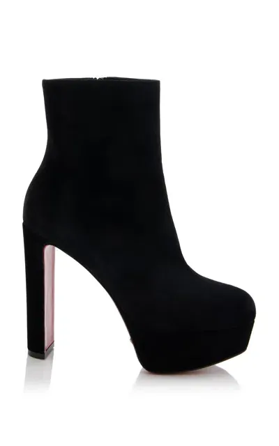 Christian Louboutin Loo 130mm Velour Ankle Boots In Black