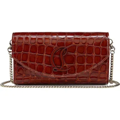 Christian Louboutin Loubi54 Alligator Embossed Leather Wallet On A Chain In 7023 Acajou/acajou