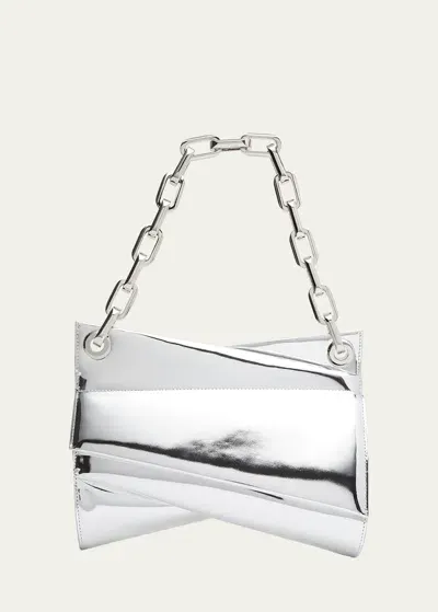 Christian Louboutin Loubitwist Metallic Leather Chain Shoulder Bag In Silver