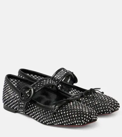 Christian Louboutin Mamastrapitina Embellished Mesh Ballet Flats In Black/lin Black