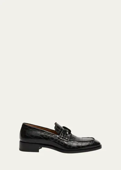 Christian Louboutin Men's Chambelimoc Croc-embossed Leather Loafers In Black