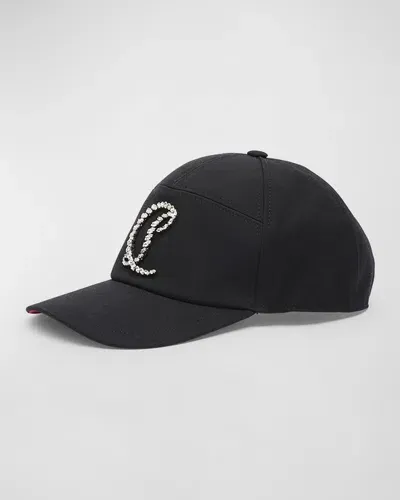 Christian Louboutin Men's Mooncrest Cl-rhinestone Baseball Cap In Black