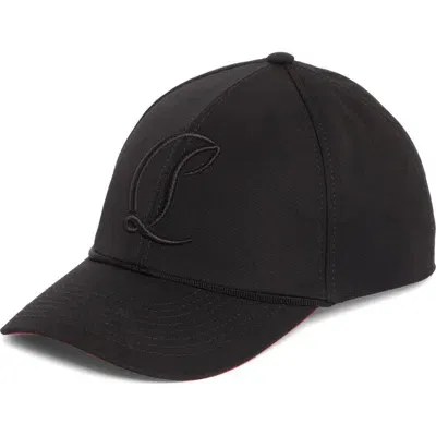 Christian Louboutin Mooncrest Embroidered Monogram Cotton Canvas Baseball Cap In Black/silver