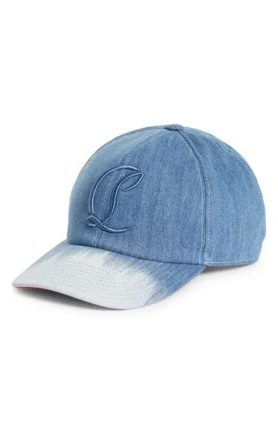 Christian Louboutin Mooncrest Monogram Denim Baseball Cap In Blue/white