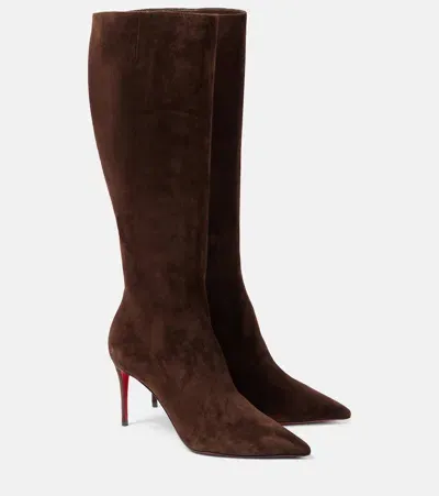 Christian Louboutin Pumppie 85 Suede Knee-high Boots In Brown