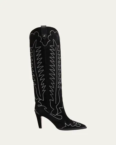 Christian Louboutin Santia Suede Strass Red Sole Western Boots In Black