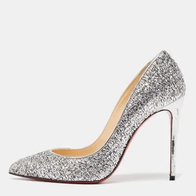 Pre-owned Christian Louboutin Silver Tweed Pigalle Follies Pumps Size 36.5