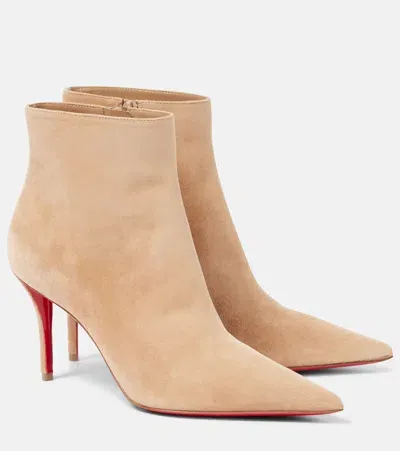 Christian Louboutin So Apostropha 80 Suede Ankle Boots In Beige