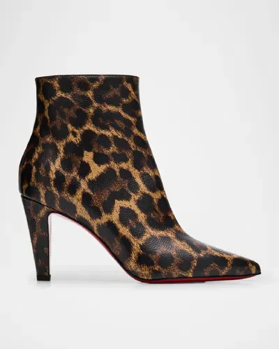 Christian Louboutin Vibella Red-sole Leopard-print Leather Booties In Leopard Multi