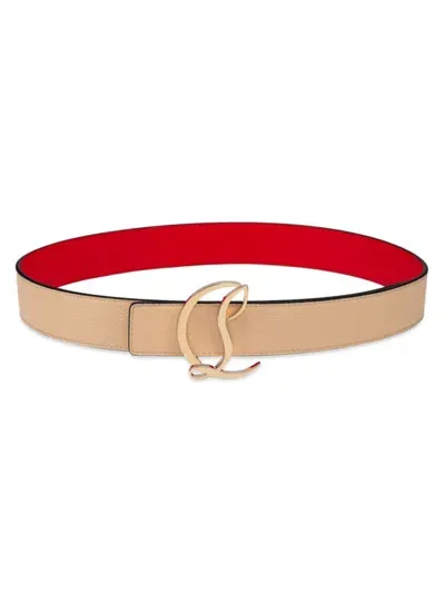 Christian Louboutin Logo Buckle Leather Belt In Leche