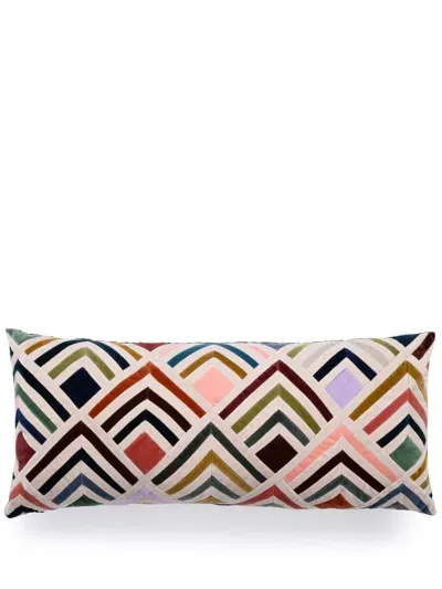 Christina Lundsteen Multicolour Tallulah Geometric Print Velvet Cushion In White