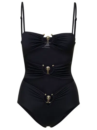 Christopher Esber Black Swimsuit With Triple Hardware And Cut-out Detail In Stretch Polyamide Woman