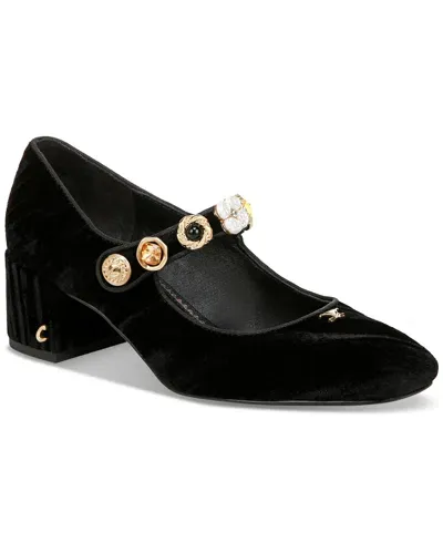 Circus Ny By Sam Edelman Elaine Embellished Mary-jane Block-heel Pumps In Black Crushed Velvet