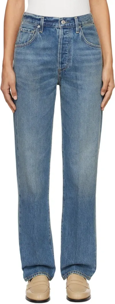 Citizens Of Humanity Blue Baretta Relaxed Straight Jeans In Babylonia (md Indigo