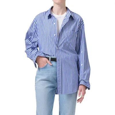 Citizens Of Humanity Kayla Mesa Stripe Oversize Button-up Shirt In Blue