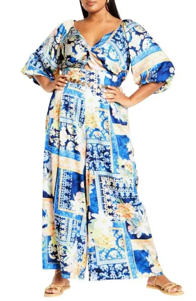 City Chic Marseille Print Wide Leg Jumpsuit