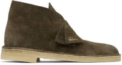 Clarks Originals Khaki Suede Desert Boots In Dark Khaki Suede