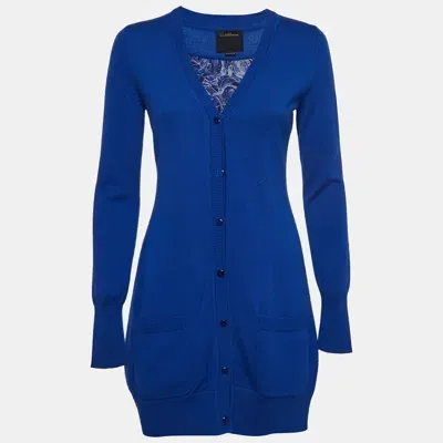 Pre-owned Class By Roberto Cavalli Blue Wool Silk Inset Buttoned Cardigan M