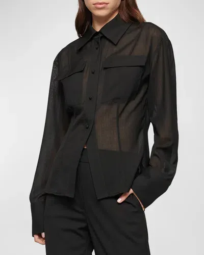 Clea Mason Sheer Button-front Shirt In Black