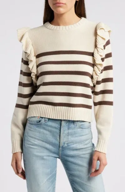 Cleobella Blair Stripe Ruffle Organic Cotton Sweater In Cream/brown