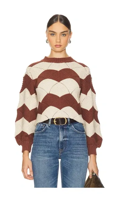 Cleobella Kori Chevron Organic Cotton Sweater In Ivory & Terracotta