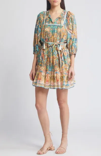 Cleobella Magdalena Tie Belt Organic Cotton Minidress In Las Palmas Print