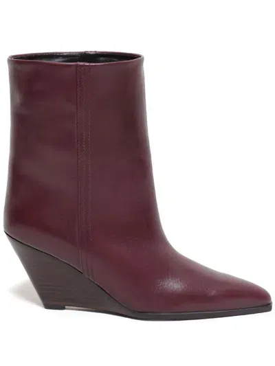 Closed Wedged-heel Boots In Red