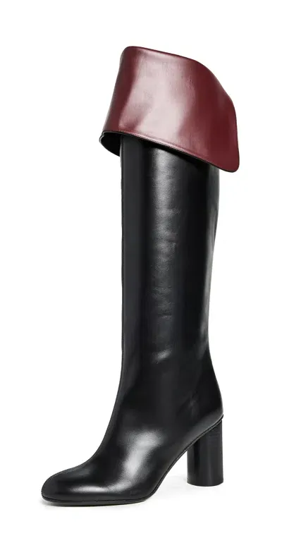 Co Fold-over Leather Knee Boots In Black