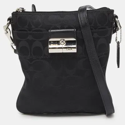 Pre-owned Coach Black Signature Canvas And Leather Courie Crossbody Bag