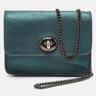 Pre-owned Coach Metallic Green Leather Bowery Crossbody Bag