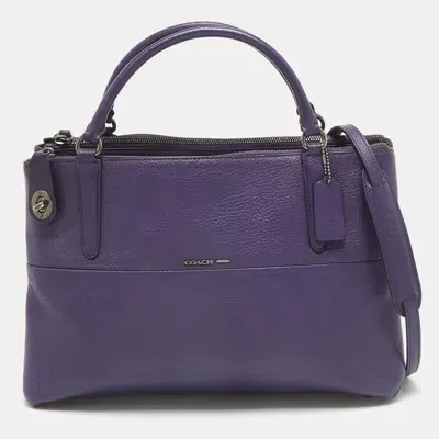 Pre-owned Coach Purple Leather Large Borough Tote