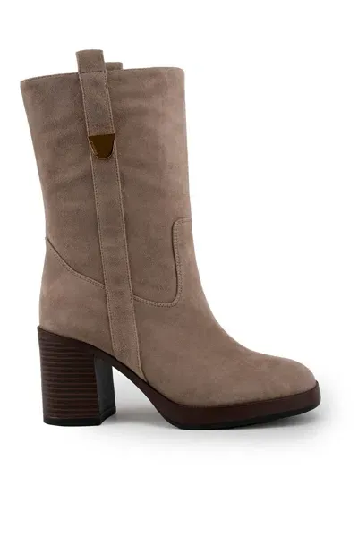 Coccinelle Medium Suede Boot In Warm Taupe