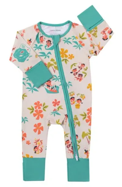 Coco Moon Babies'  Hawaii Life Zip Romper In Tan