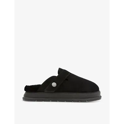 Cole Buxton Mens Black Shearling-lined Flat Suede Mules