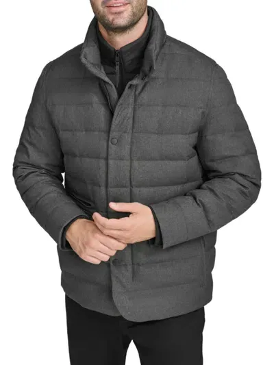 Cole Haan Men's Channel Quilted Down Jacket With Removable Bib In Dark Grey