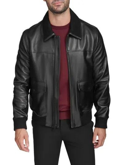 Cole Haan Men's Zip Up Leather Aviator Jacket In Black