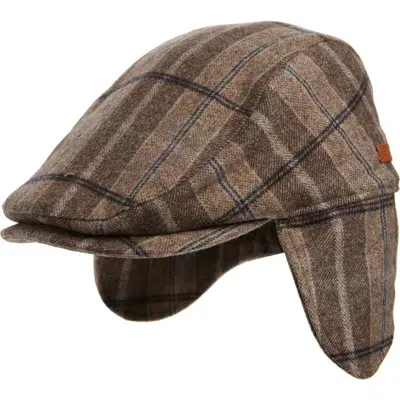 Cole Haan Plaid Cap With Ear Flaps In Oxford Tan Multi