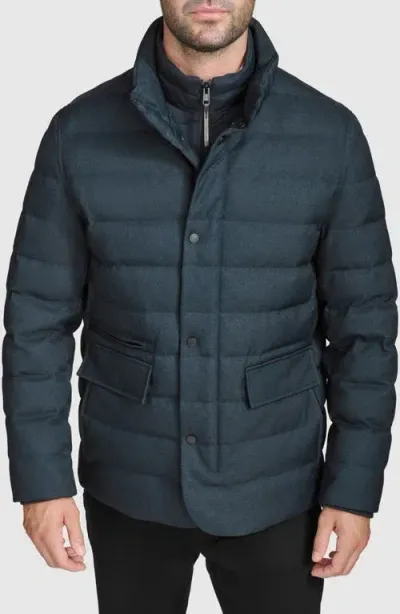 Cole Haan Quilted Down & Feather Fill Jacket With Removable Bib In Navy