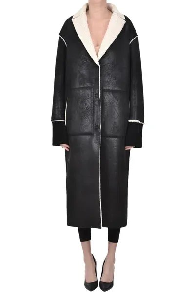 Collection Privèe Eco-shearling Coat In Black