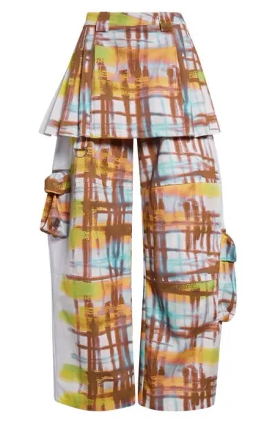 Collina Strada Lawn Plaid Skirt Overlay Cargo Pants In Painted Plaid