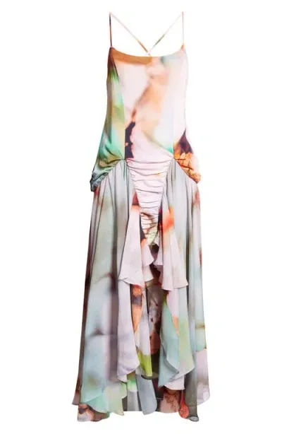 Collina Strada Magnolia High-low Silk Chiffon & Viscose Dress In Mold