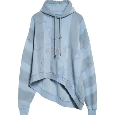 Collina Strada Wave Hem Tie Dye Oversize Cotton Hoodie In Blue