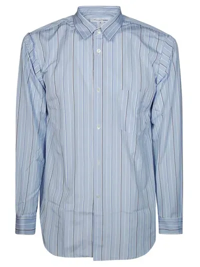 Comme Des Garçons Striped Long-sleeved Shirt In Light Blue