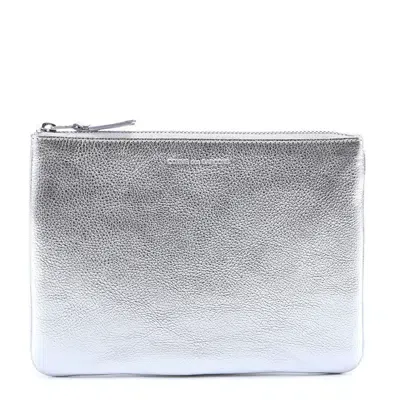 Comme Des Garçons Classic Logo Print Pouch In Silver