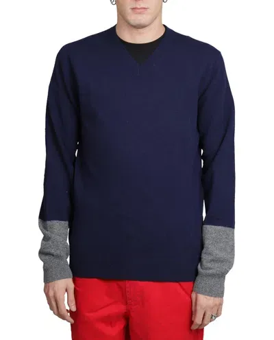 Comme Des Garçons Color-block Crewneck Sweater In Navy/top Grey