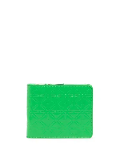 Comme Des Garçons Embossed Leather Wallet In Green