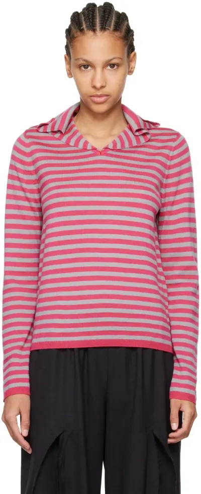 Comme Des Garcons Girl Pink & Gray Striped Sweater In 2 Pink/gray