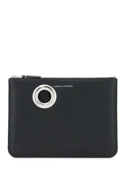 Comme Des Garçons Leather Pouch With Large Eyelet Detail In Black