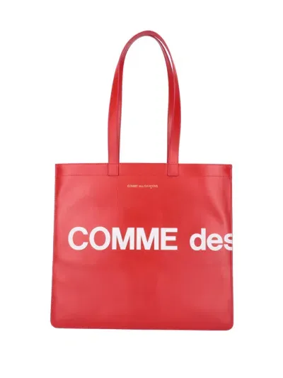 Comme Des Garçons Logo Tote Bag In Red