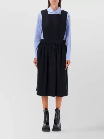 Comme Des Garçons Overlay Pleated Dress Striped Shirt In Black